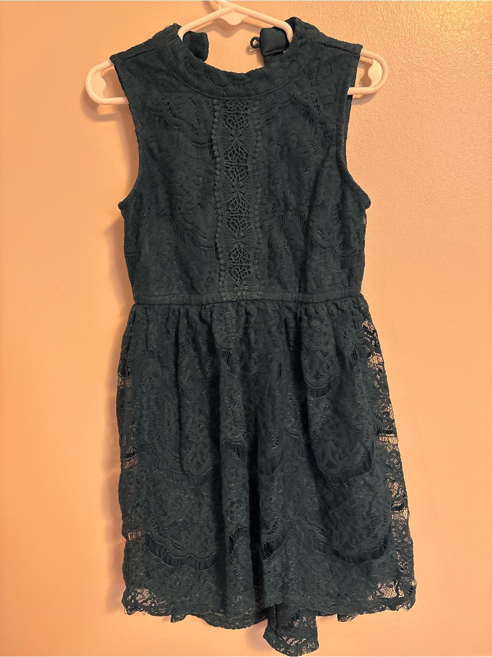 Girls' Sleeveless Lace Dress in Dark Teal/green